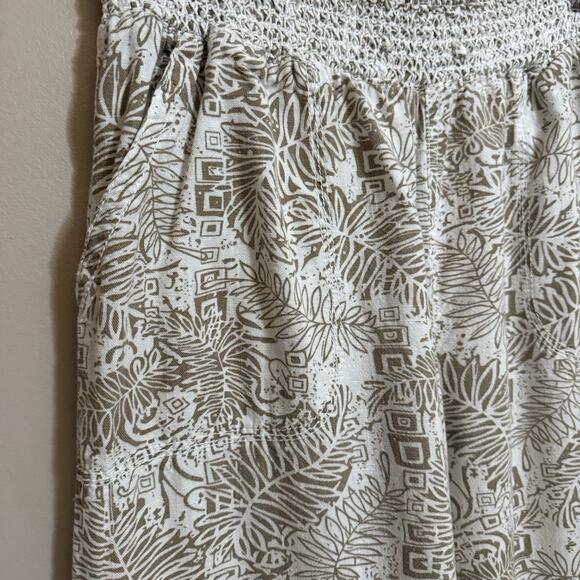 CALI 1850 Linen Blend Wide Leg Palazzo Pants Tropical Tan On White, Large, EUC - Picture 3 of 9